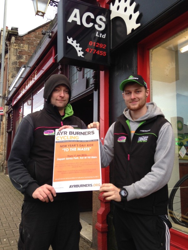 Barry and Kiernan of ACS Prestwick Ltd promote our New Year's Day Ride up the Carrick Hills